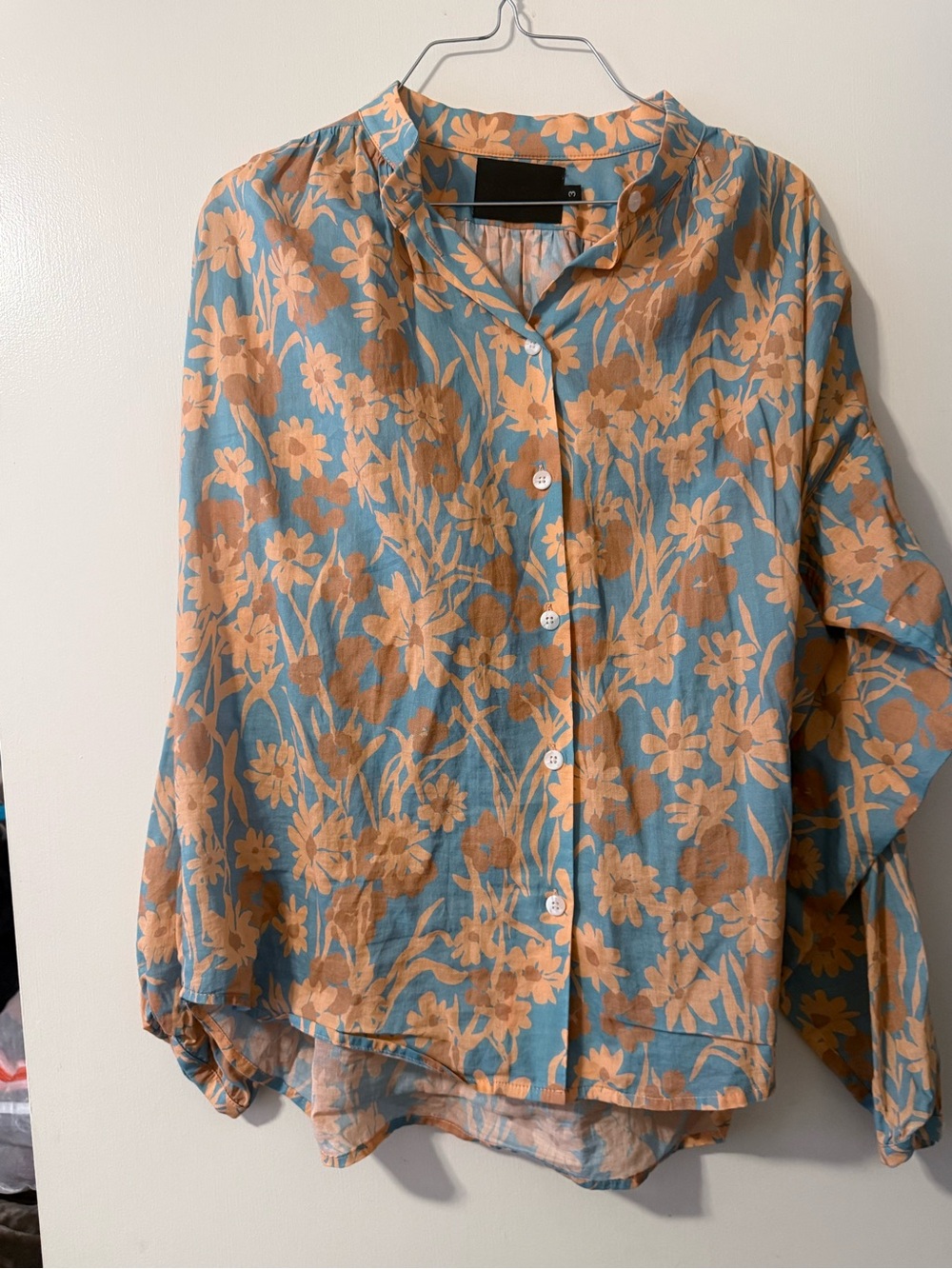No. 6 Blue and Peach Floral Button-Down Shirt